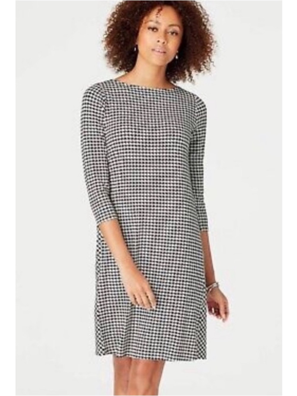 J. Jill Black and White Houndstooth Long Sleeve Shift Dress